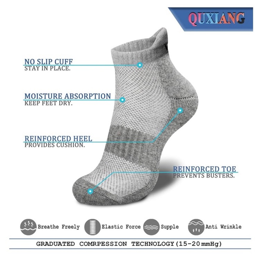 New Compression Ankle Socks Unisex Black Gray White (6 Pair Set) Size S/M - Picture 2 of 6